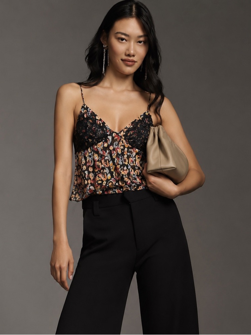 Free People Black Floral Lace Trim Camisole